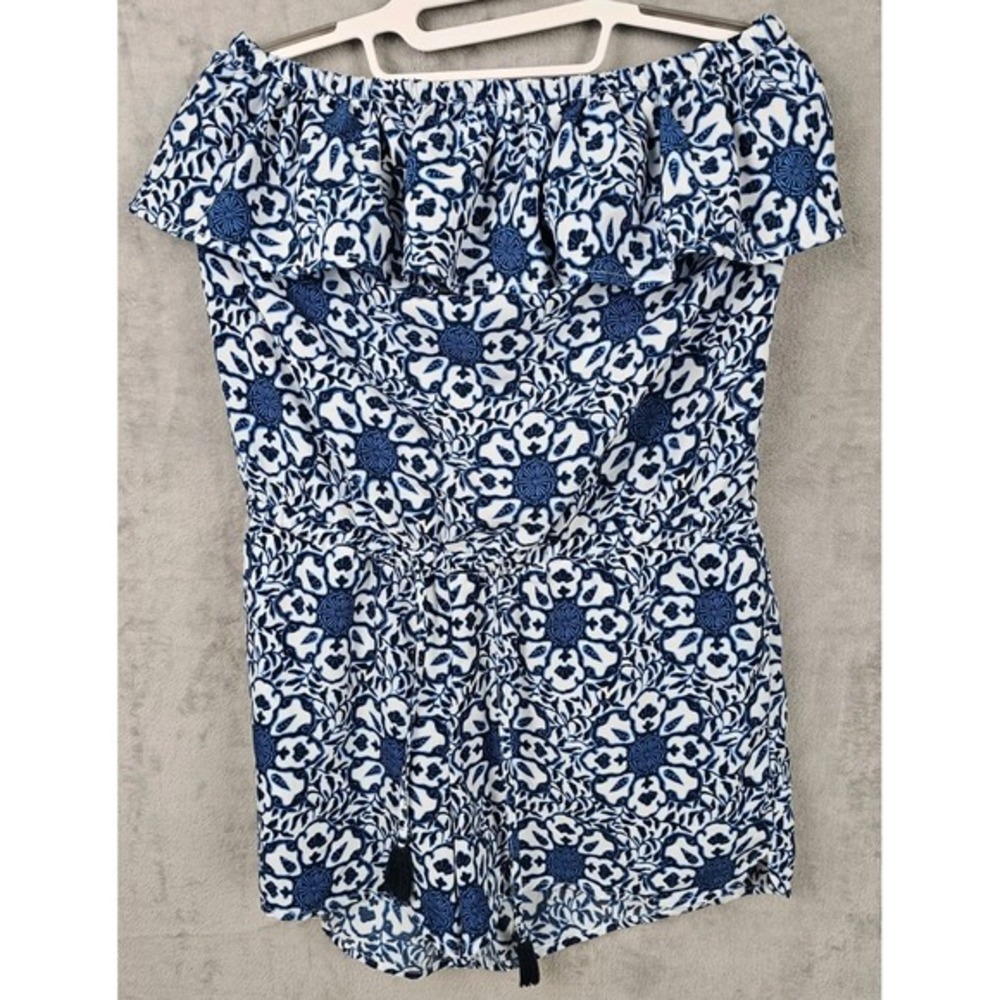 Vineyard Vines Womens Blue White Floral Medallion Off Shoulder Romper‎ Small
